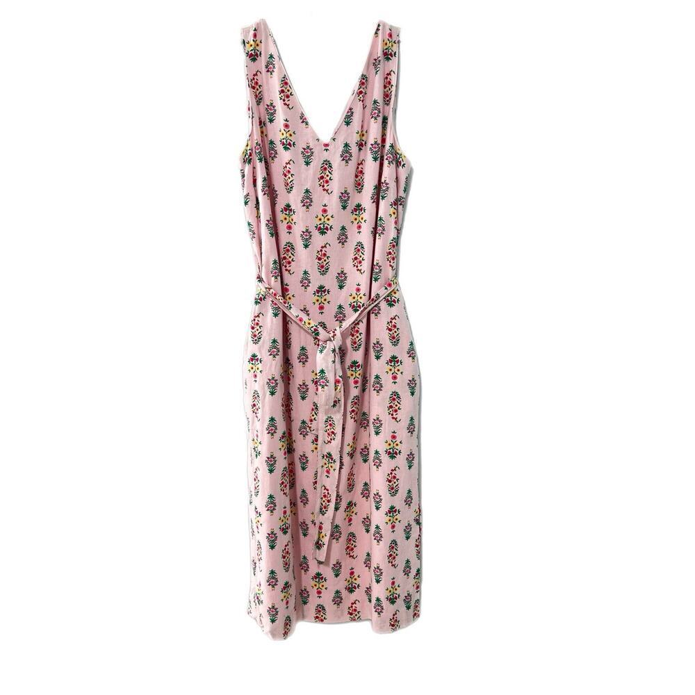Ann Taylor Pink Floral Linen Blend Tie Waist Sheath Dress Size 10 Pockets Lined